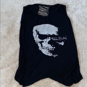🔴 Black skull tank with fringe detail on back